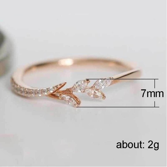 New Rose Gold Plated Leaf Diamond Ring - Picture 2 of 6
